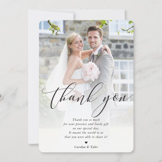 WEDDING THANK YOU photo calligraphy pretty overlay Card (Front)