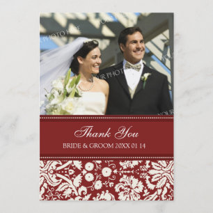 Wedding Thank You Photo Cards Red Damask