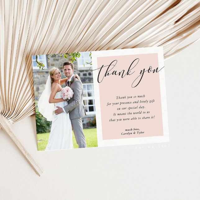 WEDDING THANK YOU photo elegant black blush pink Card (Creator Uploaded)