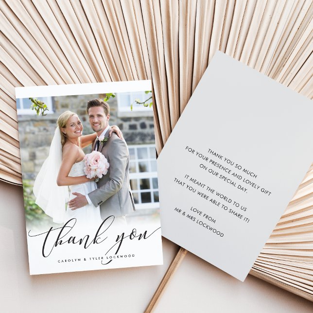 WEDDING THANK YOU photo elegant calligraphy  Card (Creator Uploaded)