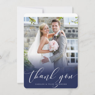 WEDDING THANK YOU photo elegant calligraphy navy Card