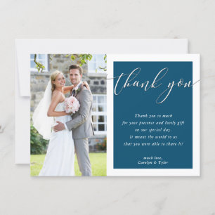 WEDDING THANK YOU photo elegant dark blue white Card