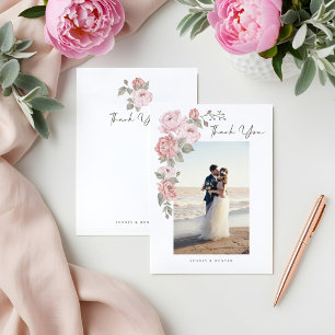 Wedding Thank You Photo Elegant Pink Peony Florals Card