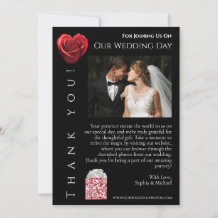 Wedding Thank You Photo-Heart Shaped Red Rose- Invitation