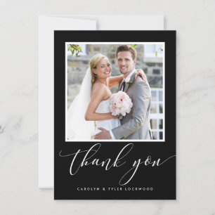 WEDDING THANK YOU photo modern calligraphy black Card