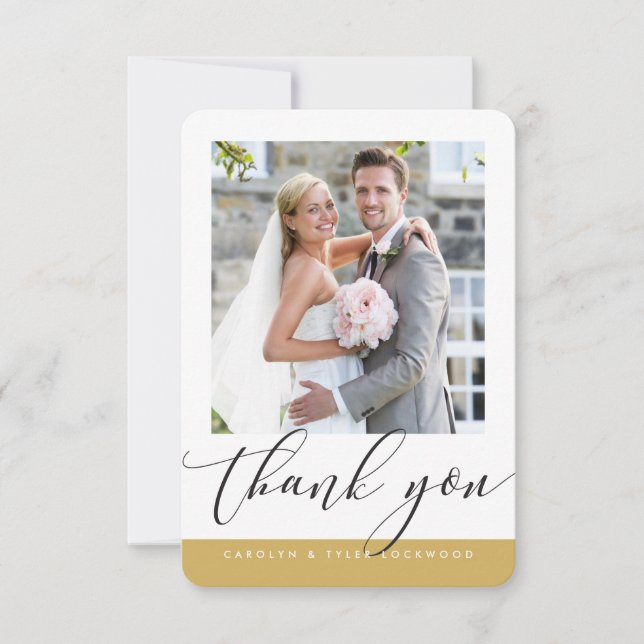 WEDDING THANK YOU photo modern calligraphy gold (Front)