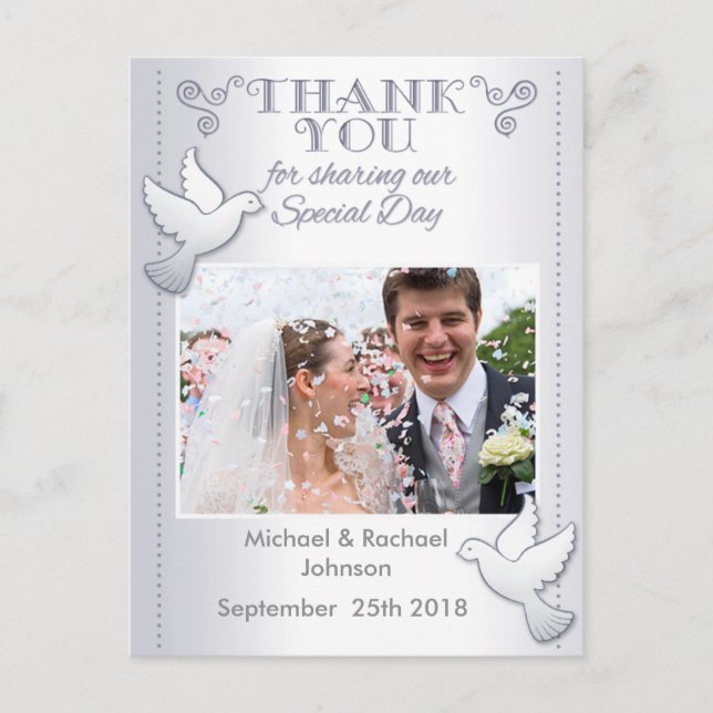 Wedding Thank You Photo Postcard Lovebirds (Front)