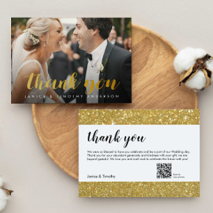 Wedding Thank you Photo QR Code gold faux foil