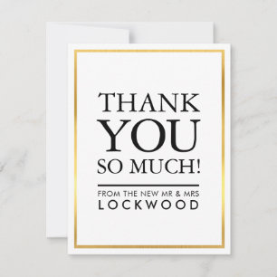 WEDDING THANK YOU photo simple gold border stack