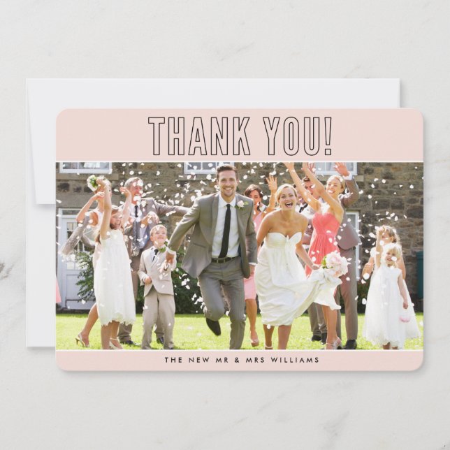 WEDDING THANK YOU photo simple outline blush pink (Front)