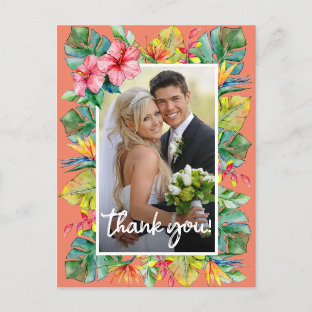 Wedding Thank You | Photo with Tropical Border Postcard (Front)