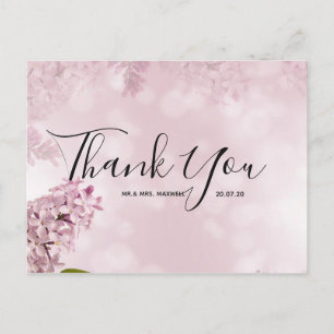 Wedding Thank You   Pink Floral Script Postcard
