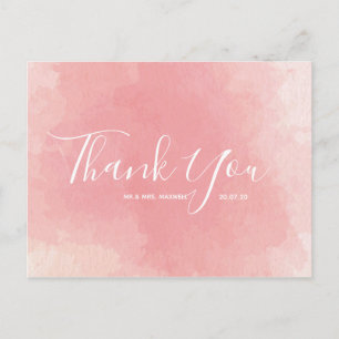 Wedding Thank You Pink Watercolour Script Postcard