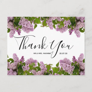 Wedding Thank You   Purple Floral Script Postcard