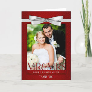 Wedding Thank You Red Damask Photo Card