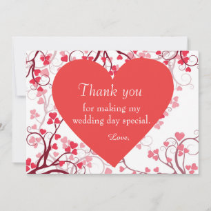 Wedding thank you red hearts card