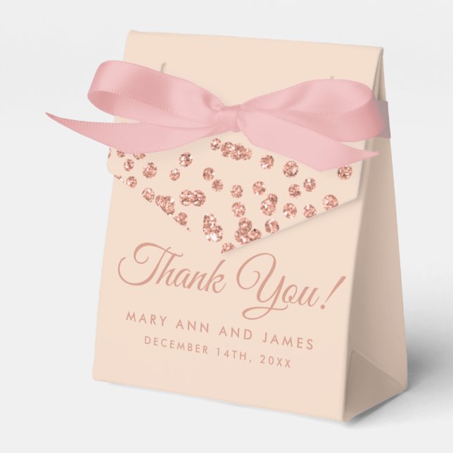 Wedding Thank You Rose Gold Glitter Confetti Blush Favour Box (Front Side)
