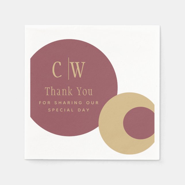 Wedding Thank You Rose Pink Gold Monogrammed Napkin (Front)