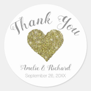 Wedding THANK YOU round sticker with gold heart