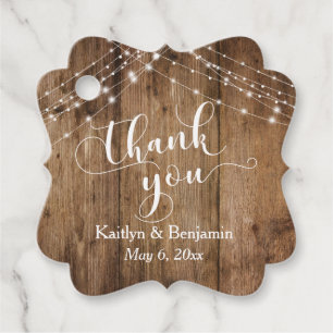 Wedding Thank You Rustic Wood & Light Strings Favour Tags