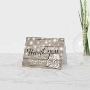 Wedding Thank You Rustic Wood Mason Jar Lights Card