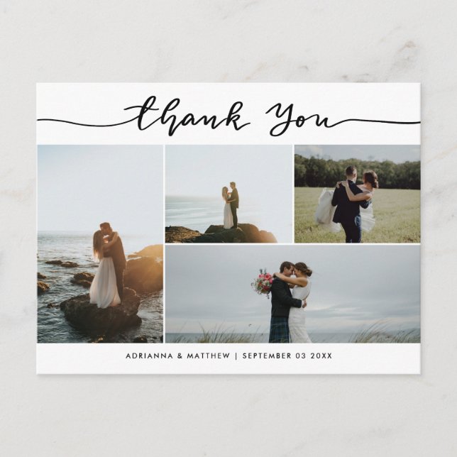 Wedding Thank You Script | Elegant Photo Collage Postcard (Front)