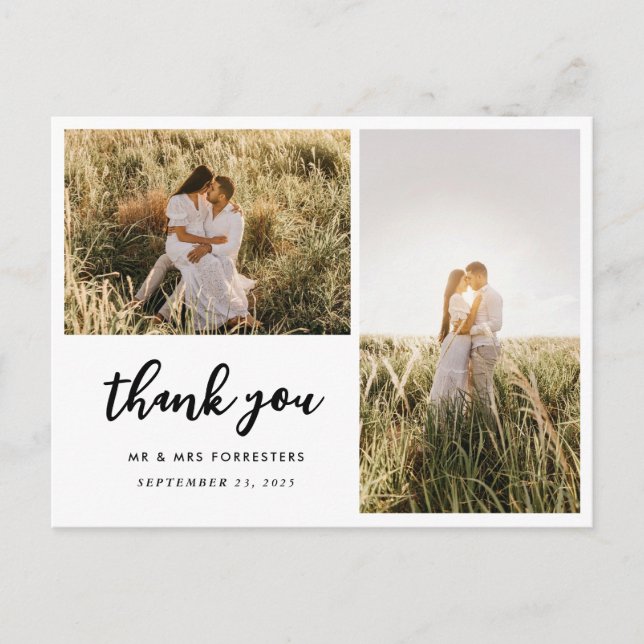 Wedding Thank You Script Elegant | Two Photos Postcard (Front)