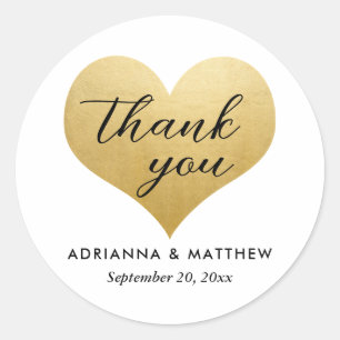 Wedding Thank You Script Faux Gold Foil Heart  Classic Round Sticker