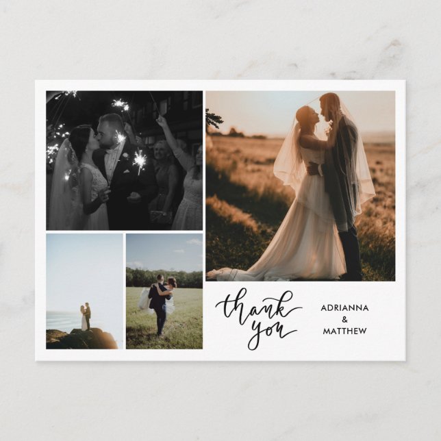 Wedding Thank You Script | Modern Photo Collage Postcard (Front)