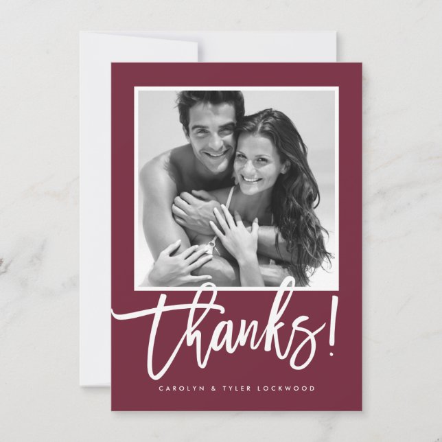 WEDDING THANK YOU simple calligraphy burgundy Card (Front)