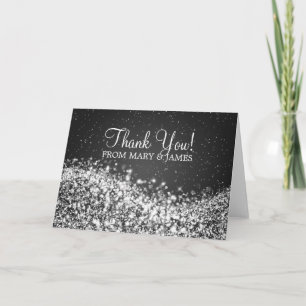 Wedding "Thank you" Sparkling Wave Black Thank You Card