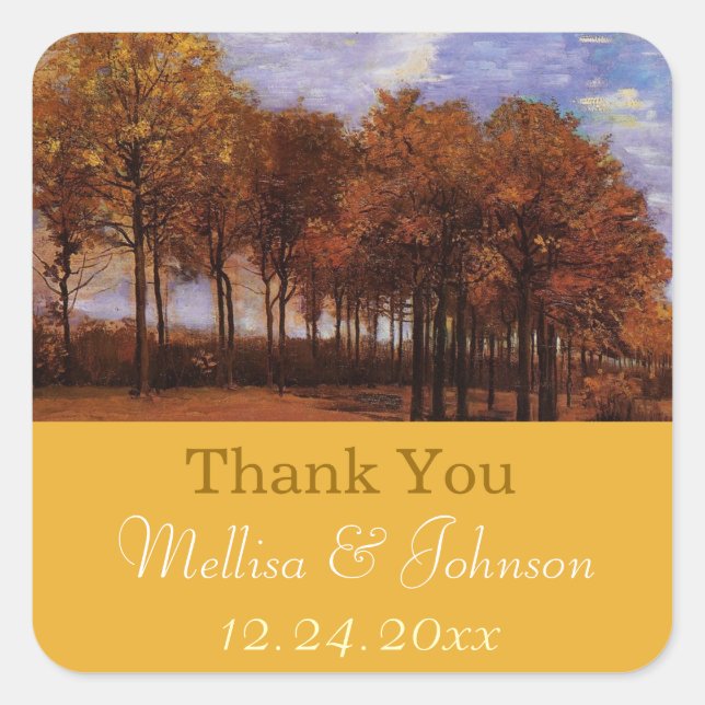 Wedding thank you stickers for fall wedding favour (Front)