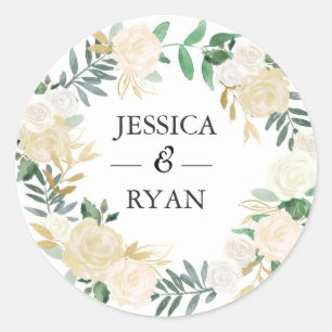 Wedding Thank you stickers White & gold flowers