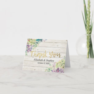 Wedding Thank You Succulent Plants Rustic Wood Card