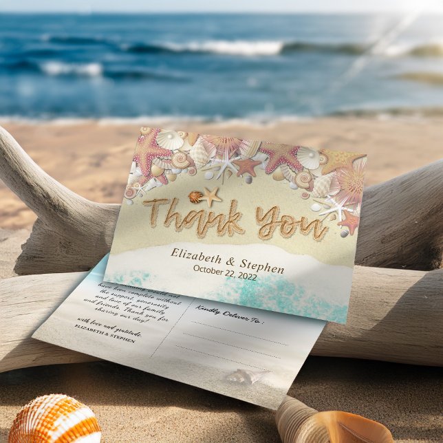Wedding Thank You Summer Beach Starfish Seashell Postcard (Creator Uploaded)
