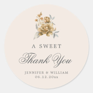 Wedding Thank You Sweet Gold Rustic Floral Classic Round Sticker