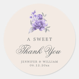 Wedding Thank You Sweet Purple Rustic Floral Classic Round Sticker