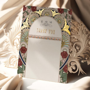 Wedding Thank You Vintage Art Nouveau by Mucha Foil Holiday Postcard