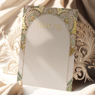 Wedding Thank You Vintage Art Nouveau by Mucha Foil Holiday Postcard