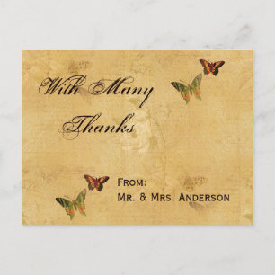 Wedding Thank You Vintage Damask Beige Butterfly Postcard
