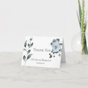 Wedding Thank You     Watercolor Dusty Blue Floral Card
