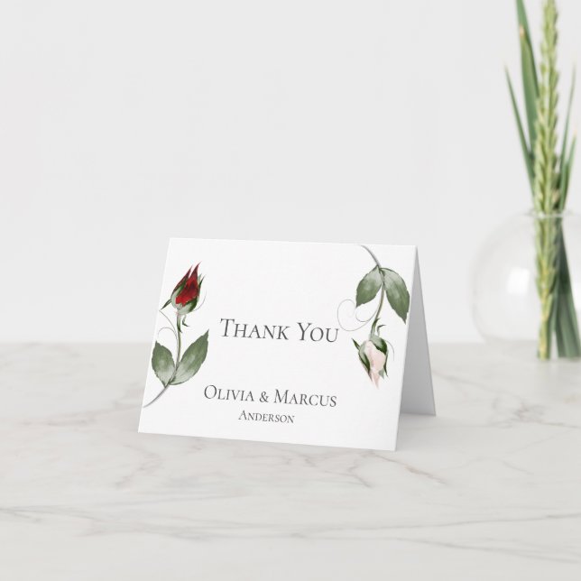 Wedding Thank You  |  Watercolor Dusty Rose Bud Card (Front)