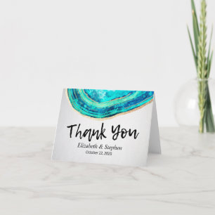 Wedding Thank You Watercolor Teal Gold Agate Geode Card