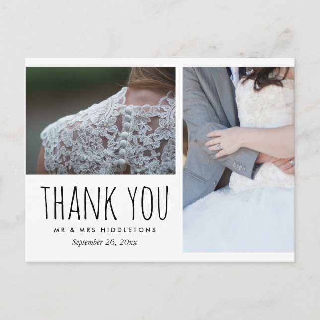 Wedding Thank You Whimsical | Two Photos Postcard (Front)