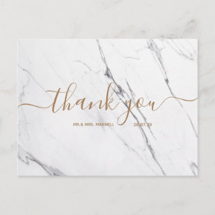 Wedding Thank You White Marble Script Postcard