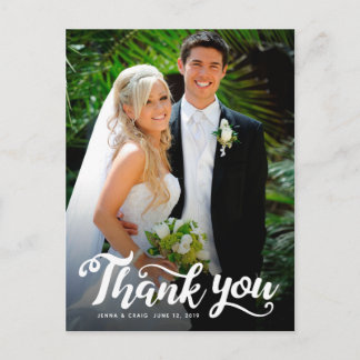 Wedding Thank You | White Script Over Photo Postcard