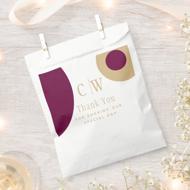 Wedding Thank You Wine Berry Green Gold Gift Goody Favour Bag (Clipped)
