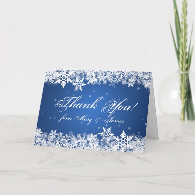 Wedding Thank you Winter Snowflakes Blue Sapphire Card (Front)