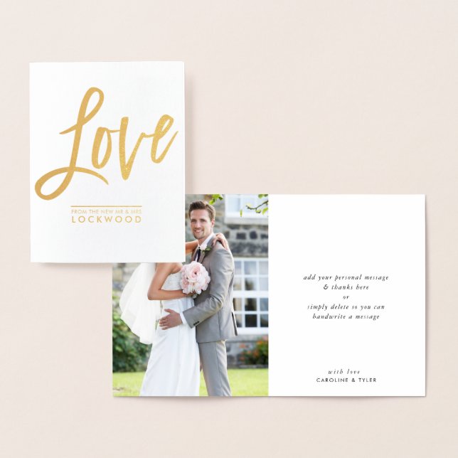 WEDDING THANKS couple newlywed handlettered love Foil Card (Display)