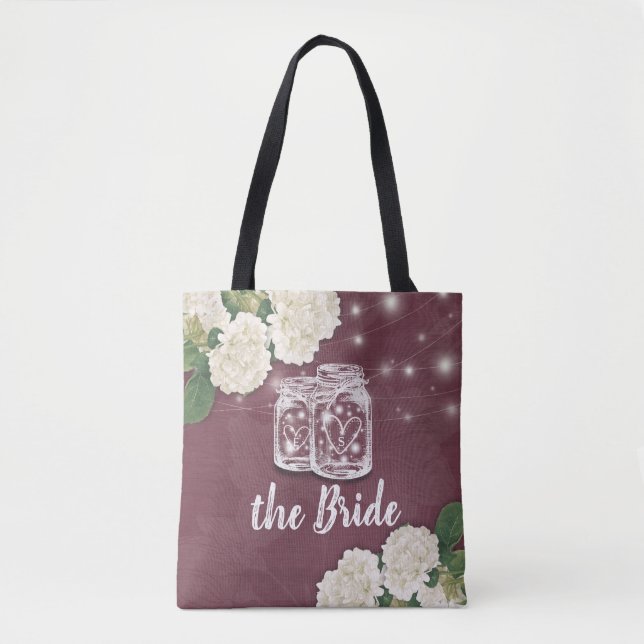 Wedding the Bride Mason Jar Hydrangea String Light Tote Bag (Front)